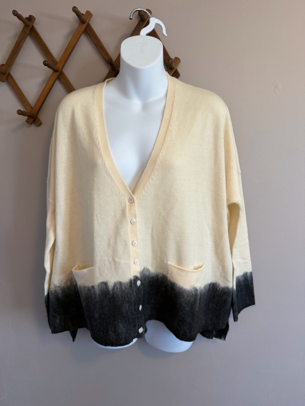 Gerard Darel Ombre Merino Wool Cardigan Cream Black 1